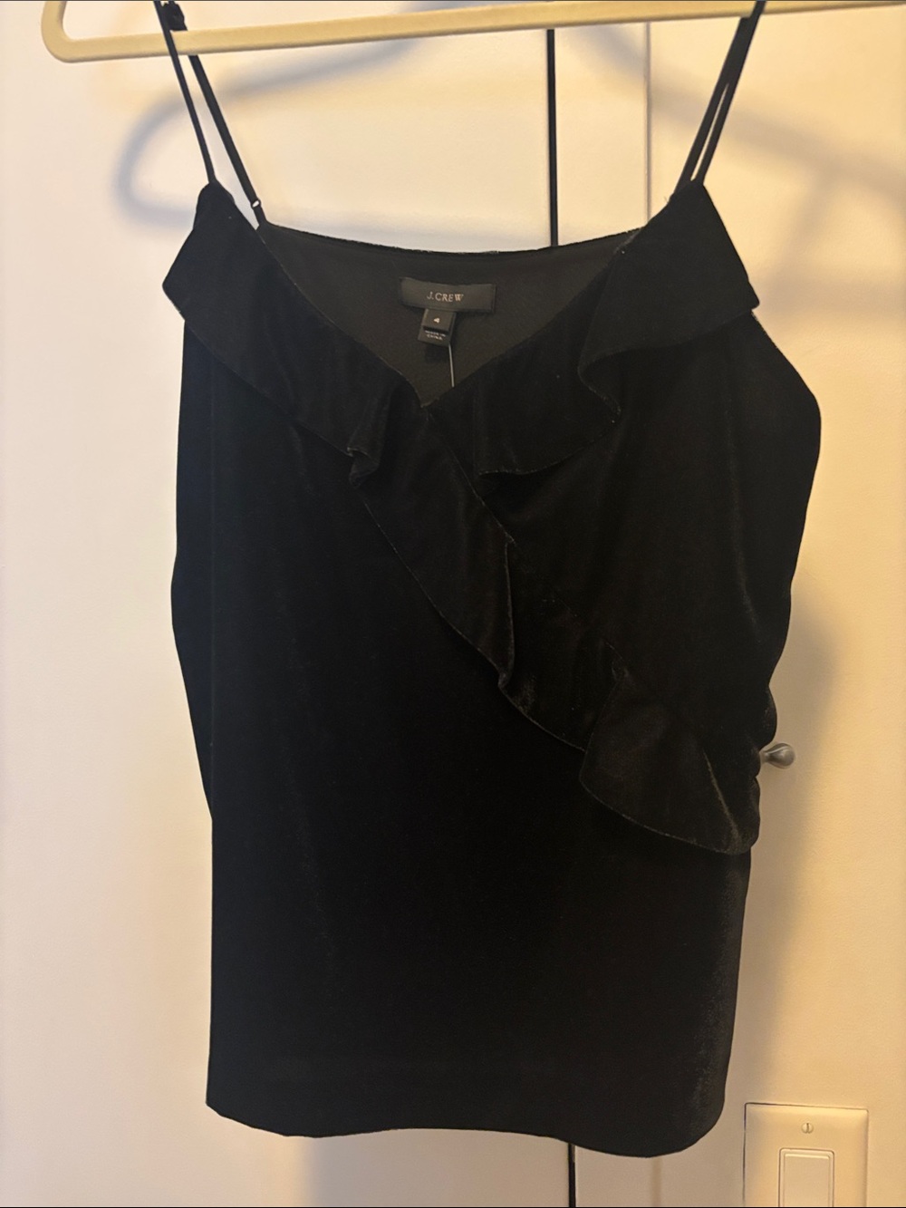 J. Crew Black Velvet Ruffle Strapless Cami Dress